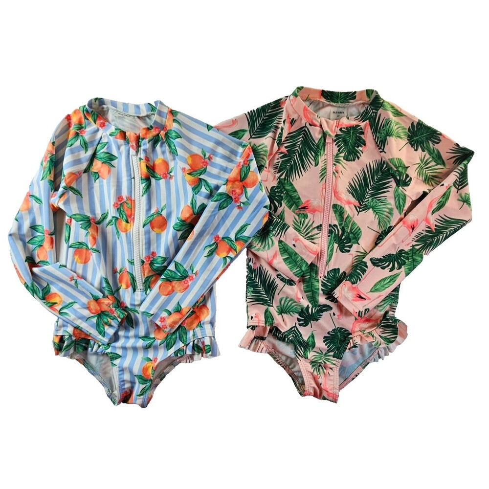 Old Navy Toddler One Piece Swim Suit Rash Guard Front Zip Set of 2 Size 5T